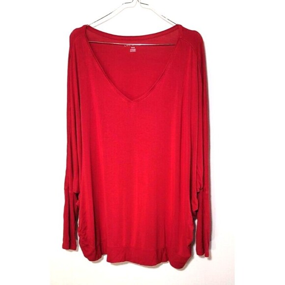Lane Bryant Womens sz 18 20 red long sleeve vneck top  stretchy - Picture 1 of 9